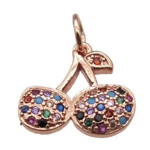 copper cherry pendant paved zircon, rose gold, approx 10-13mm [FN12971]