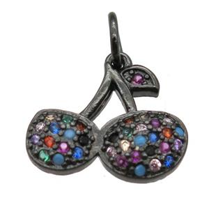 copper cherry pendant paved zircon, black plated, approx 10-13mm [FN12972]