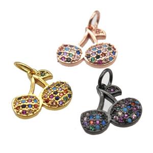 copper cherry pendant paved zircon, mixed color, approx 10-13mm [FN12973]