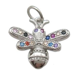 copper honeybee pendant paved zircon, platinum plated, approx 10-12mm [FN12978]