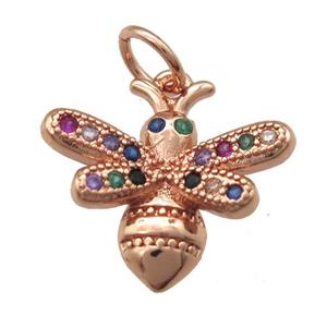 copper honeybee pendant paved zircon, rose gold, approx 10-12mm [FN12980]