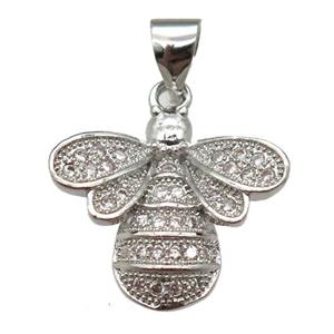 copper honeybee pendant paved zircon, platinum plated, approx 16mm [FN12982]
