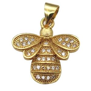 copper honeybee pendant paved zircon, gold plated, approx 16mm [FN12983]