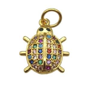 copper Beetle pendant paved zircon, gold plated, approx 11-12mm [FN12986]