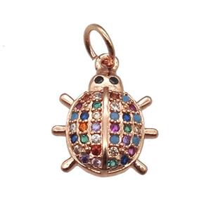 copper Beetle pendant paved zircon, rose gold, approx 11-12mm [FN12987]