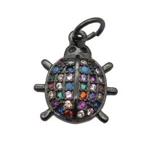copper Ladybug pendant paved zircon, black plated, approx 11-12mm [FN12988]