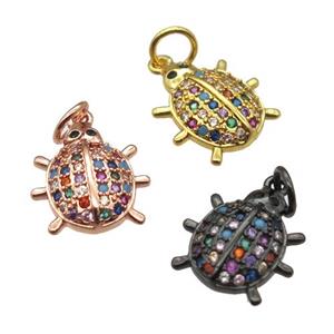 copper Beetle pendant paved zircon, mixed color, approx 11-12mm [FN12989]