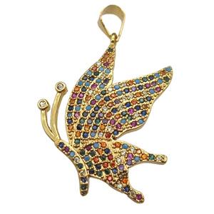 copper moths pendant paved zircon, gold plated, approx 22-30mm [FN12990]