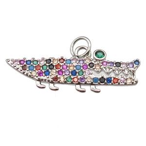 copper shark pendant paved zircon, platinum plated, approx 8-28mm [FN12993]