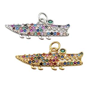 copper shark pendant paved zircon, mixed color, approx 8-28mm [FN12995]