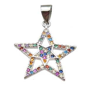 copper star pendant paved zircon, platinum plated, approx 20mm dia [FN12996]