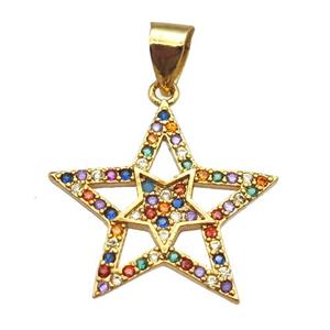 copper star pendant paved zircon, gold plated, approx 20mm dia [FN12997]