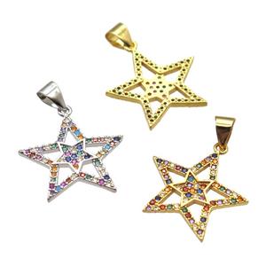 copper star pendant paved zircon, mixed plated, approx 20mm dia [FN12998]