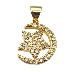 copper moon star pendant paved zircon, gold plated, approx 12-16mm [FN13000]