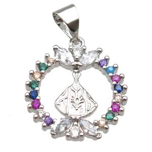 copper Wreath pendant paved zircon, platinum plated, approx 16mm dia [FN13006]
