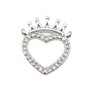 copper crown pendant paved zircon with 2loops, platinum plated, approx 12-16mm [FN13011]