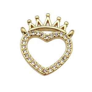 copper crown pendant paved zircon with 2loops, gold plated, approx 12-16mm [FN13012]