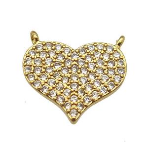 copper heart pendant paved zircon with 2loops, gold plated, approx 12-15mm [FN13015]
