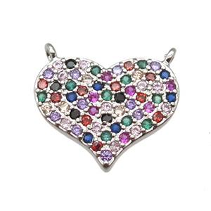 copper heart pendant paved zircon with 2loops, platinum plated, approx 12-15mm [FN13026]