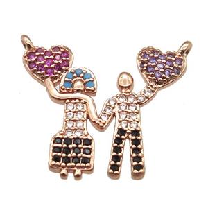 copper Couple pendant pave zircon with 2loops, rose gold, approx 18-20mm [FN13035]
