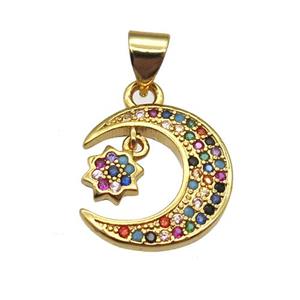 copper moon pendant pave zircon, gold plated, approx 14-15mm [FN13038]