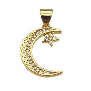 copper moon pendant pave zircon, gold plated, approx 13-18mm [FN13041]