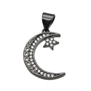 copper moon pendant pave zircon, black plated, approx 13-18mm [FN13043]