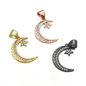 copper moon pendant pave zircon, mixed color, approx 13-18mm [FN13044]