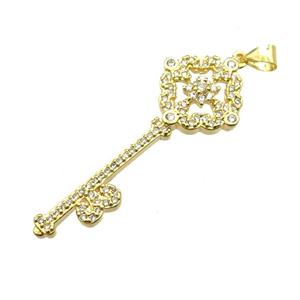 copper Key pendant pave zircon, gold plated, approx 15-40mm [FN13050]