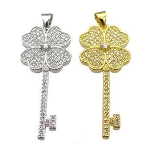 copper Key charm pendant pave zircon, mixed color, approx 16-37mm [FN13055]