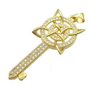 copper Key pendant pave zircon, gold plated, approx 16-37mm [FN13057]