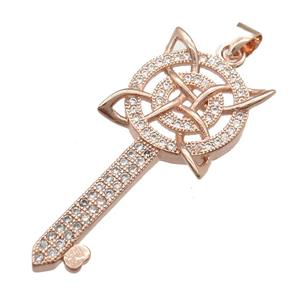 copper Key pendant pave zircon, rose gold, approx 16-37mm [FN13058]