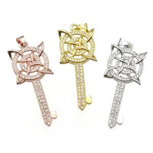 copper Key pendant pave zircon, mixed color, approx 16-37mm [FN13059]