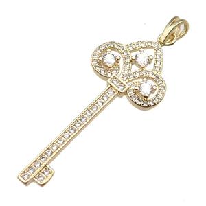 copper Key pendant pave zircon, gold plated, approx 18-40mm [FN13061]
