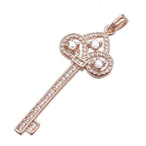 copper Key pendant pave zircon, rose gold, approx 18-40mm [FN13062]