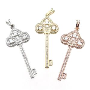 copper Key pendant pave zircon, mixed color, approx 18-40mm [FN13063]