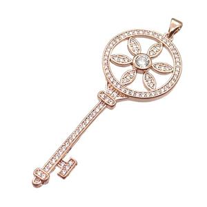 copper Key pendant pave zircon, rose gold, approx 22-57mm [FN13066]