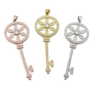 copper Key charm pendant pave zircon, mixed color, approx 22-57mm [FN13067]