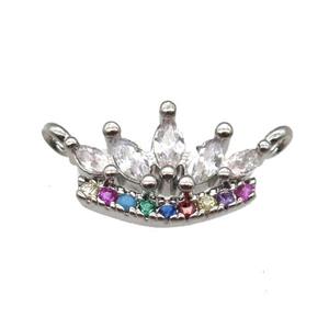 copper crown pendant pave zircon with 2loops, platinum plated, approx 8-16mm [FN13160]