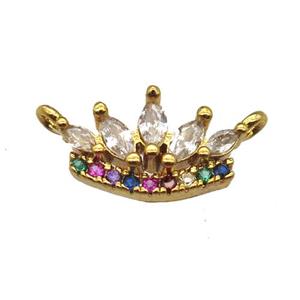 copper crown pendant pave zircon with 2loops, gold plated, approx 8-16mm [FN13161]