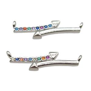 copper arrow pendant pave zircon with 2loops, platinum plated, approx 23mm [FN13163]