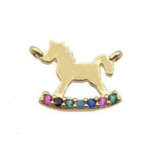 copper horse pendant paved zircon, gold plated, approx 10-11mm [FN13187]