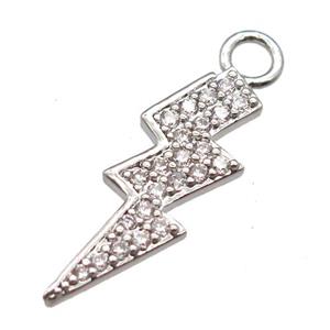 copper lightning pendant paved zircon, platinum plated, approx 7-25mm [FN13188]