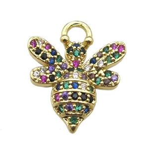 copper honeybee pendant paved zircon, gold plated, approx 15-18mm [FN13192]