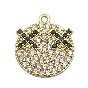 copper Emoji pendant paved zircon, gold plated, approx 15mm dia [FN13193]