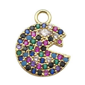 copper Emoji pendant paved zircon, gold plated, approx 15mm dia [FN13194]