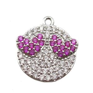 copper Emoji pendant paved zircon, platinum plated, approx 15mm dia [FN13195]