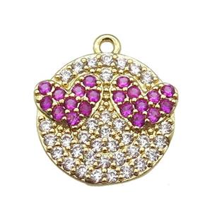 copper Emoji pendant paved zircon, gold plated, approx 15mm dia [FN13196]
