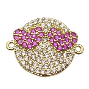 copper Emoji connector paved zircon, gold plated, approx 20mm dia [FN13199]