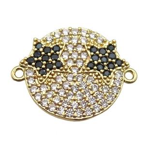 copper Emoji connector paved zircon, gold plated, approx 20mm dia [FN13201]